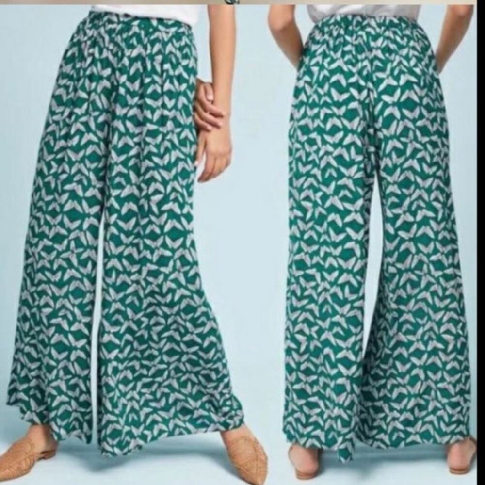 MAEVE ACKER WIDE-LEG PANTS BUTTERFLY GREEN MOTIF SIZE MEDIUM